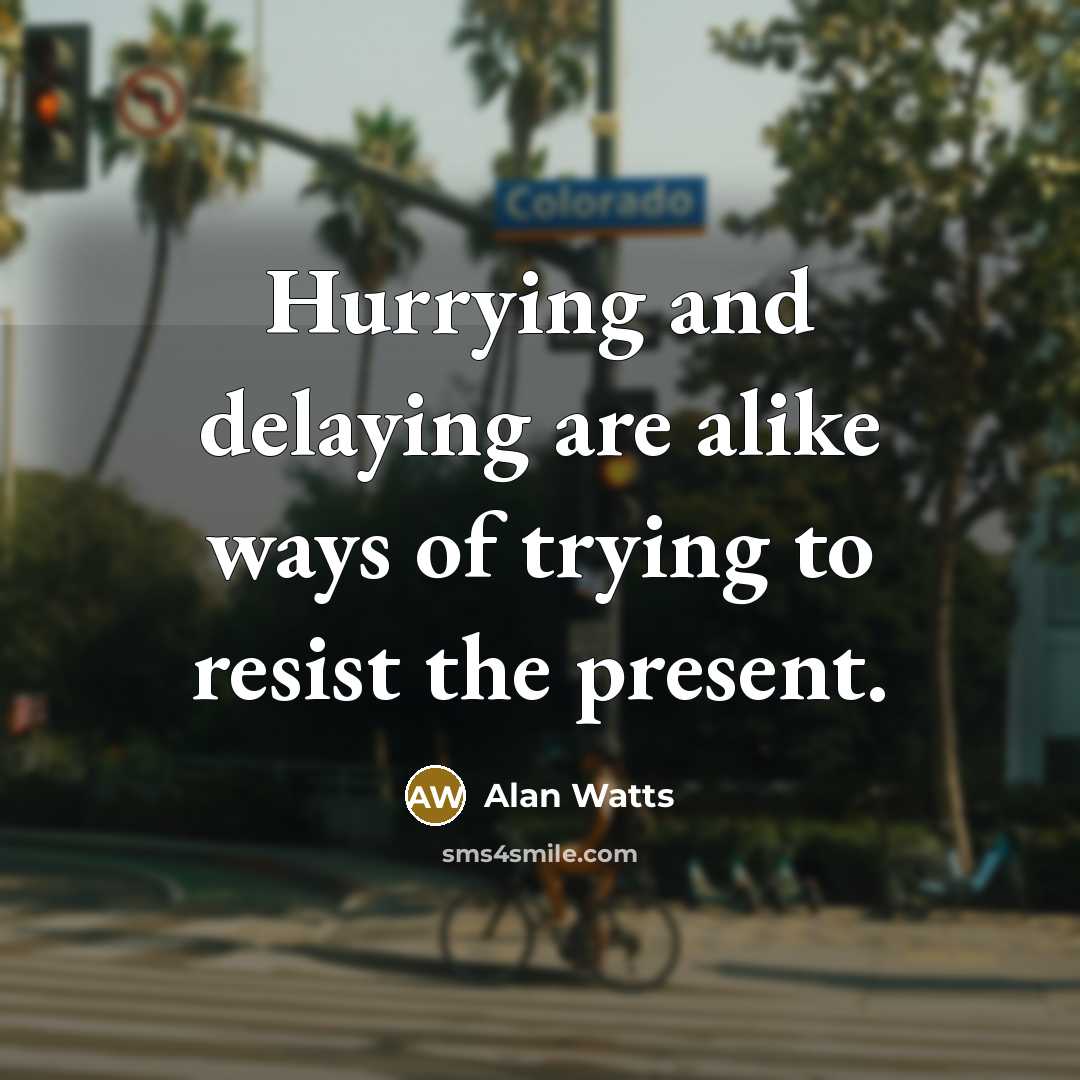 “Hurrying and delaying are alike ways of trying to resist…” quote by Alan Watts