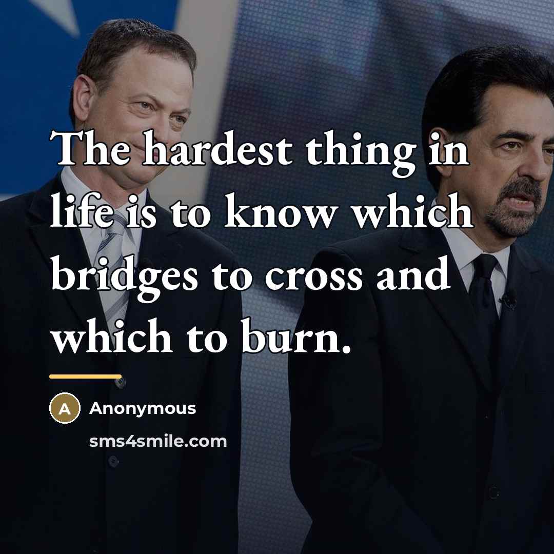 “The hardest thing in life is to know which bridges…” quote by Anonymous