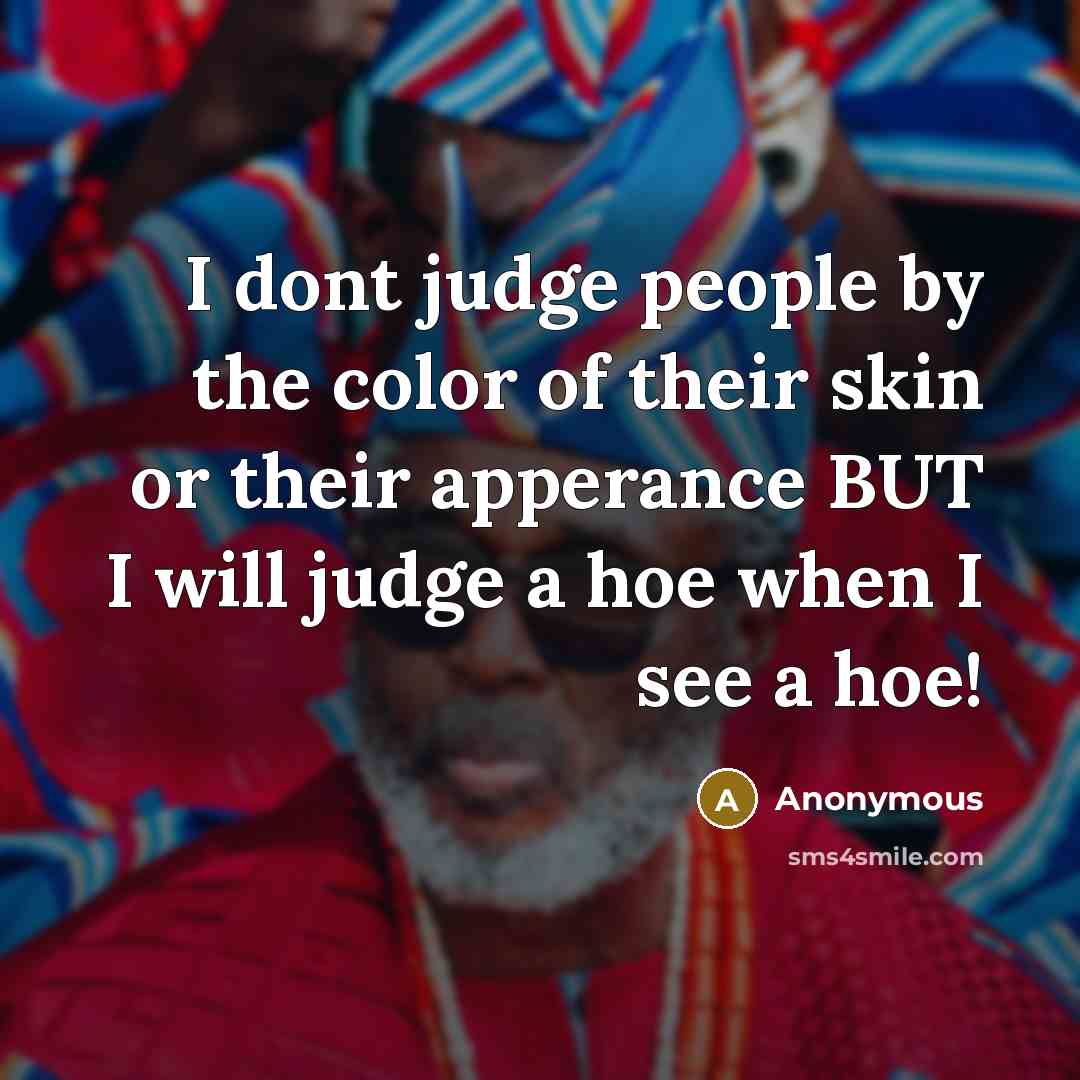 “I dont judge people by the color of their skin or their apperance BUT I will judge a hoe when I see a hoe!” quote by Anonymous