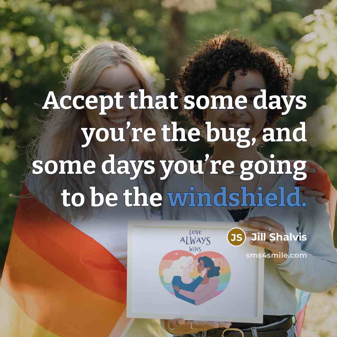 “Accept that some days you’re the bug, and some days you’re going to be the windshield.” quote by Jill Shalvis