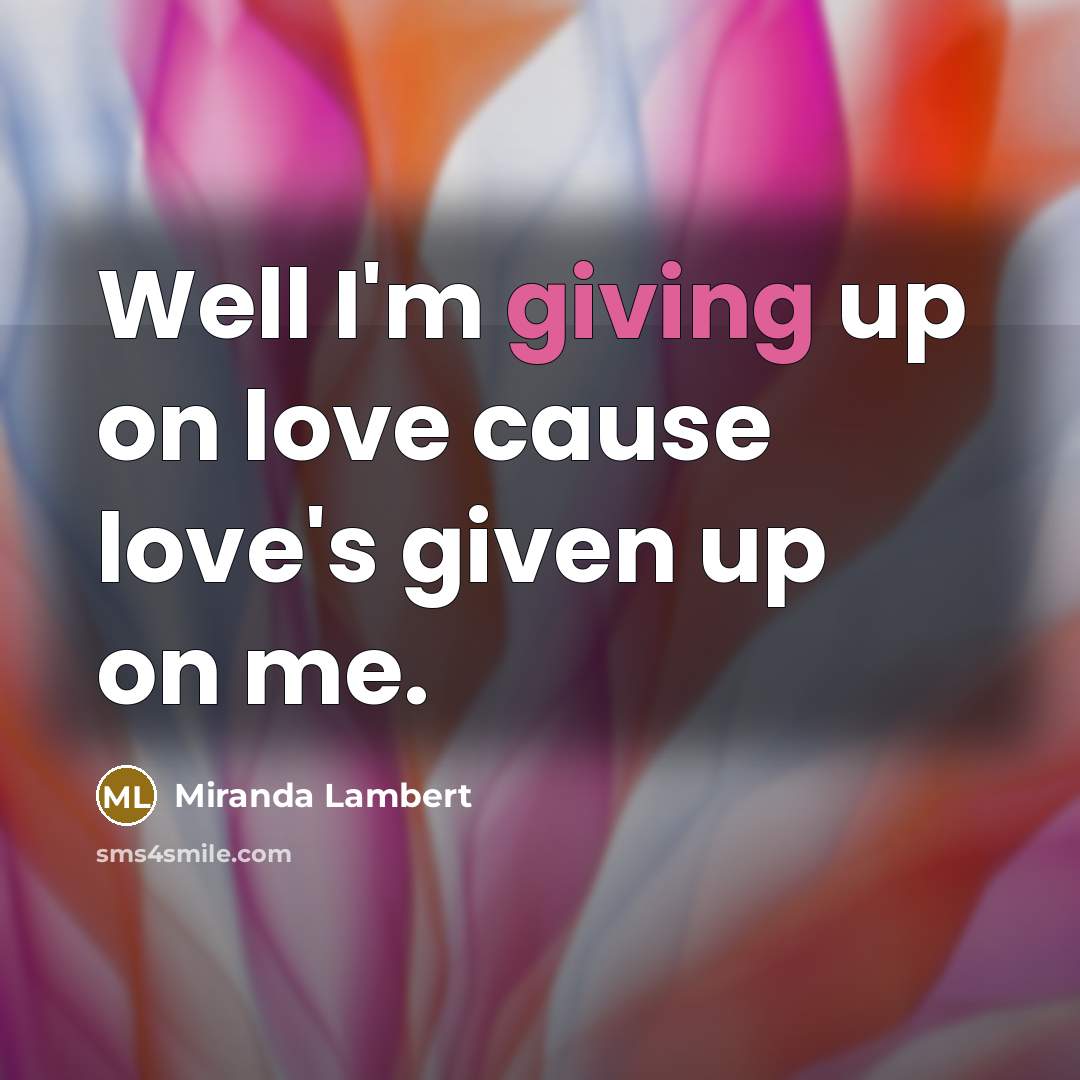 “Well I'm giving up on love cause love's given up…” quote by Miranda Lambert