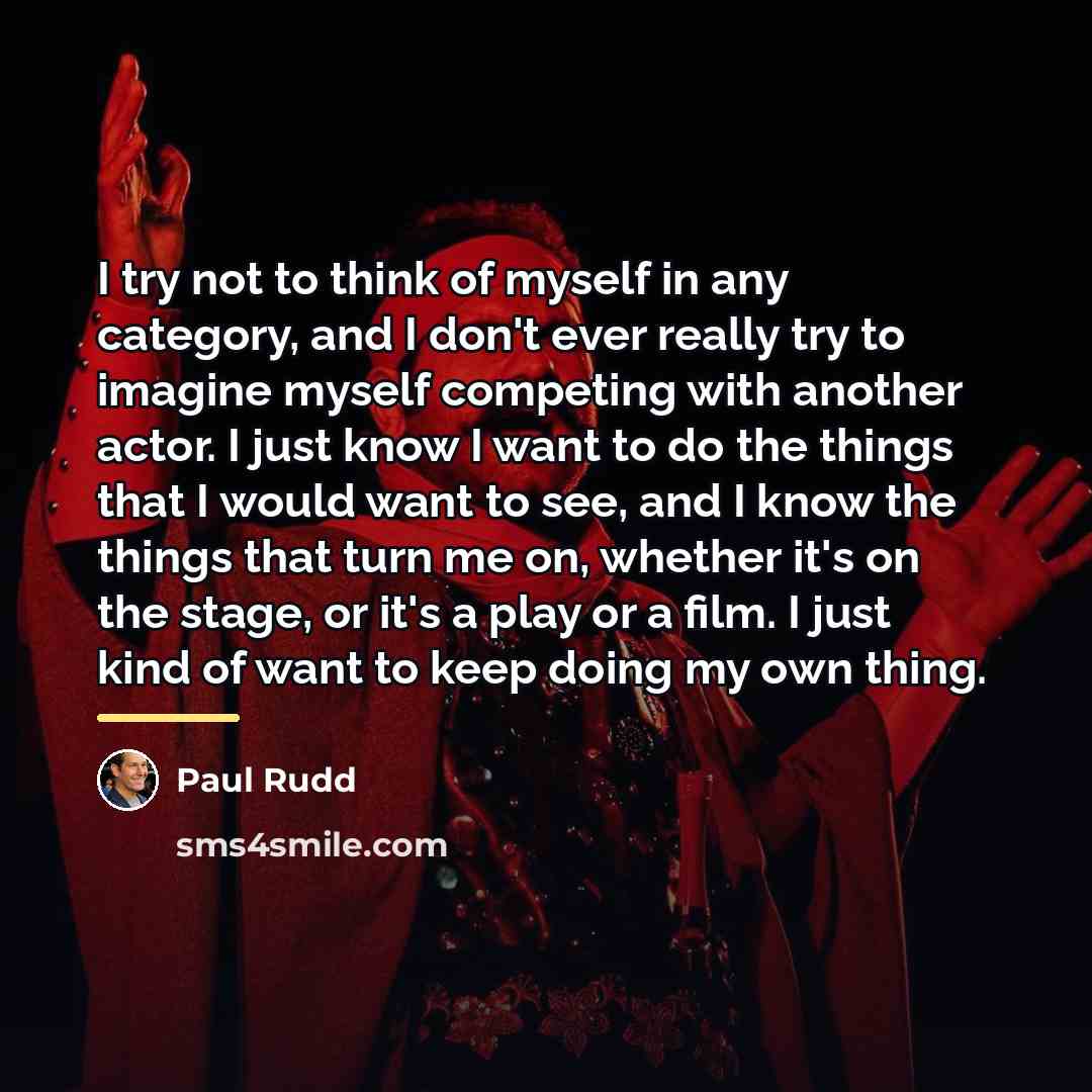 “I try not to think of myself in any category,…” quote by Paul Rudd