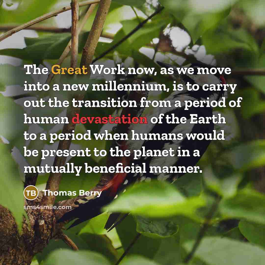 “The Great Work now, as we move into a new…” quote by Thomas Berry