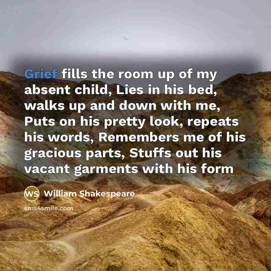 “Grief fills the room up of my absent child, Lies…” quote by William Shakespeare