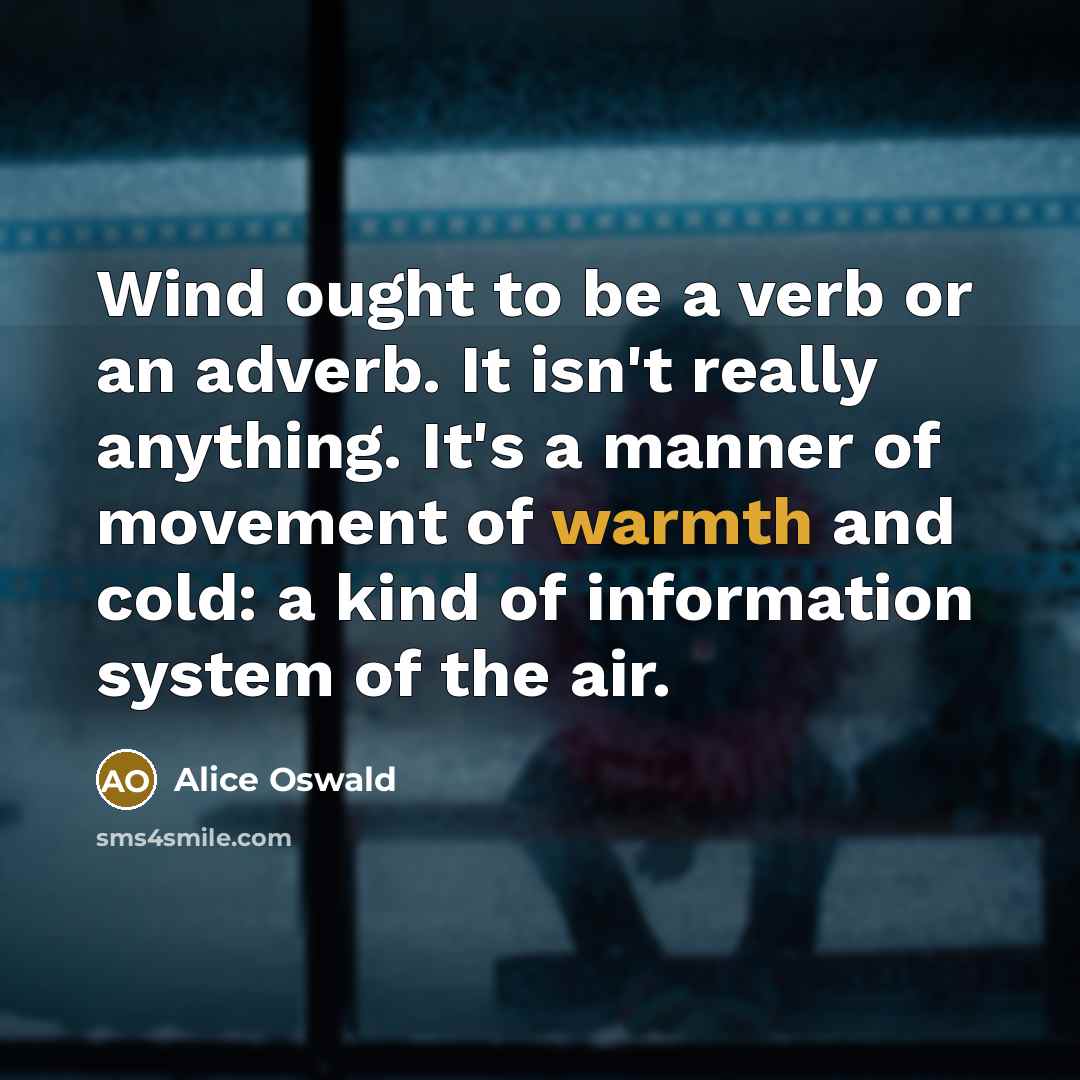 “Wind ought to be a verb or an adverb. It…” quote by Alice Oswald