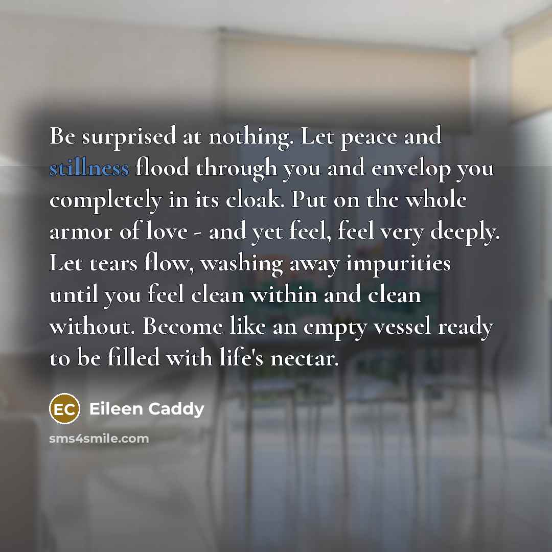 “Be surprised at nothing. Let peace and stillness flood through…” quote by Eileen Caddy