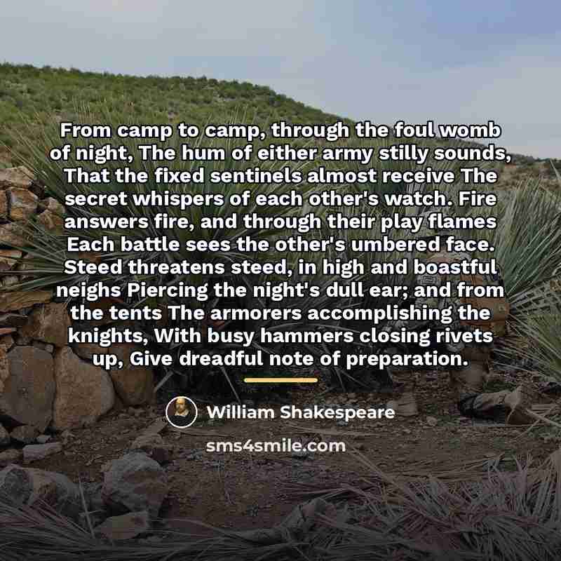 “From camp to camp, through the foul womb of night,…” quote by William Shakespeare