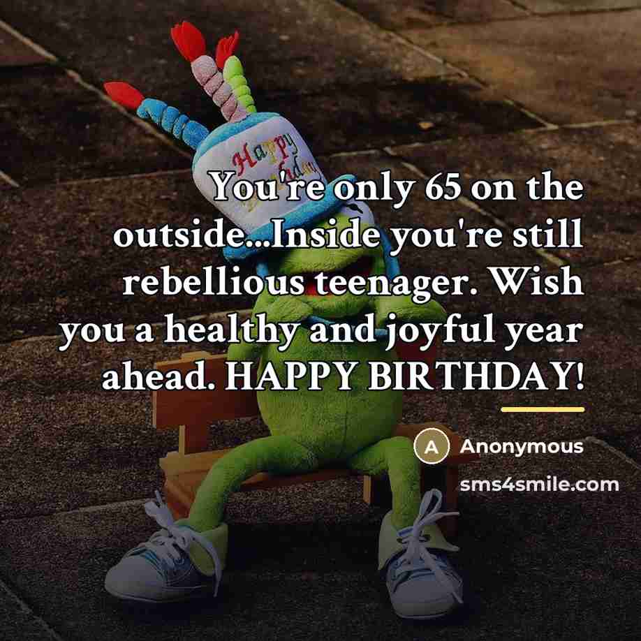“You're only 65 on the outside...Inside you're still rebellious teenager.…” quote by Anonymous