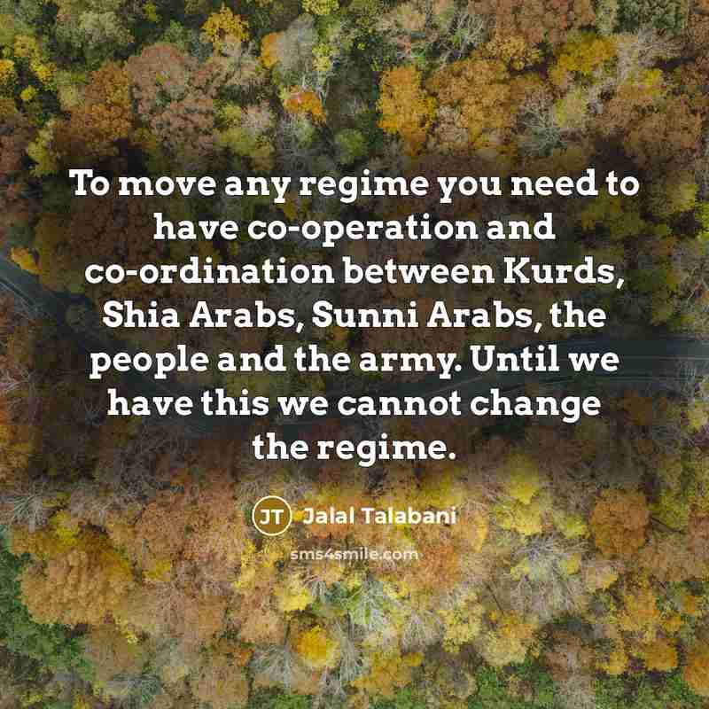“To move any regime you need to have co-operation and…” quote by Jalal Talabani
