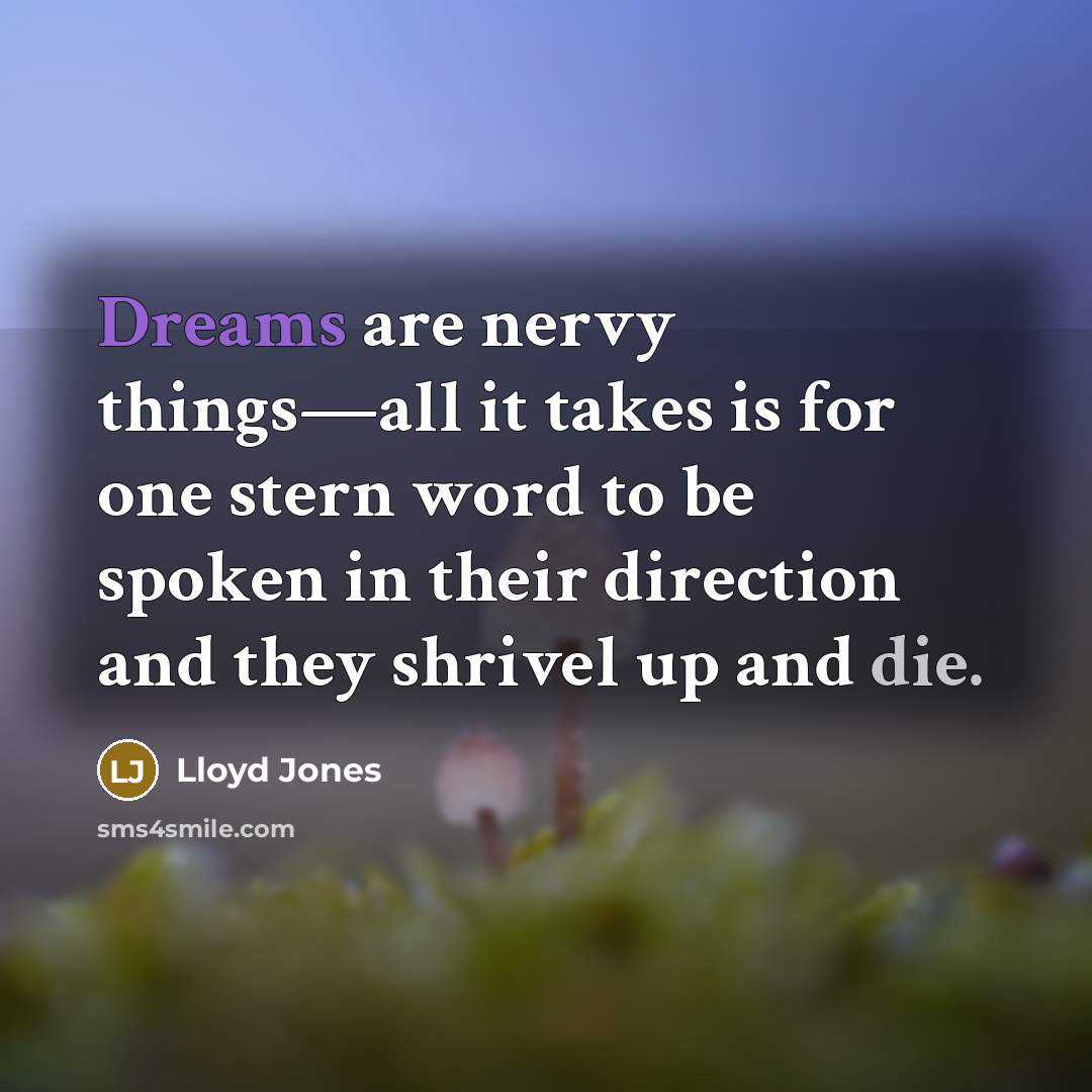 “Dreams are nervy things—all it takes is for one stern…” quote by Lloyd Jones