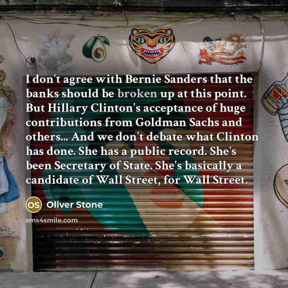 “I don't agree with Bernie Sanders that the banks should…” quote by Oliver Stone