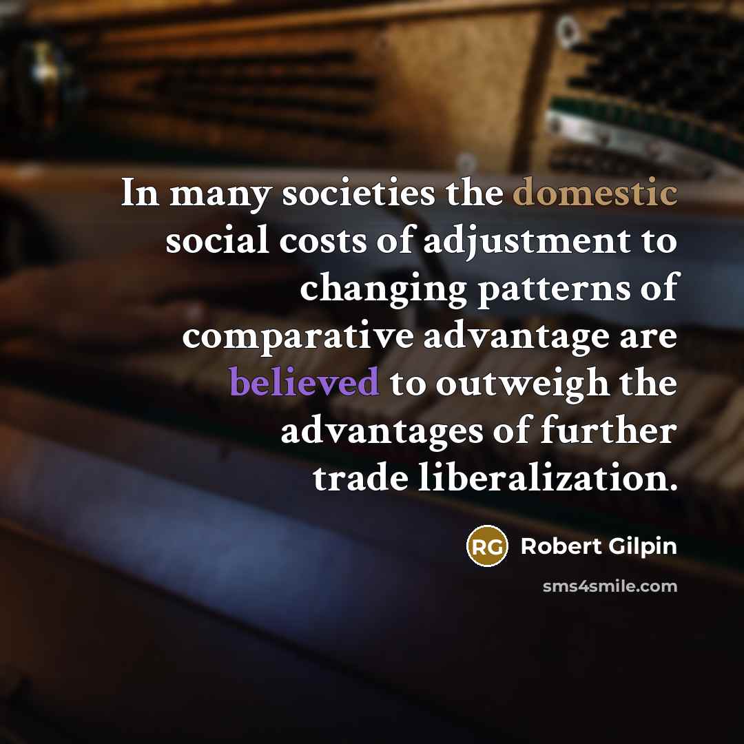 “In many societies the domestic social costs of adjustment to…” quote by Robert Gilpin