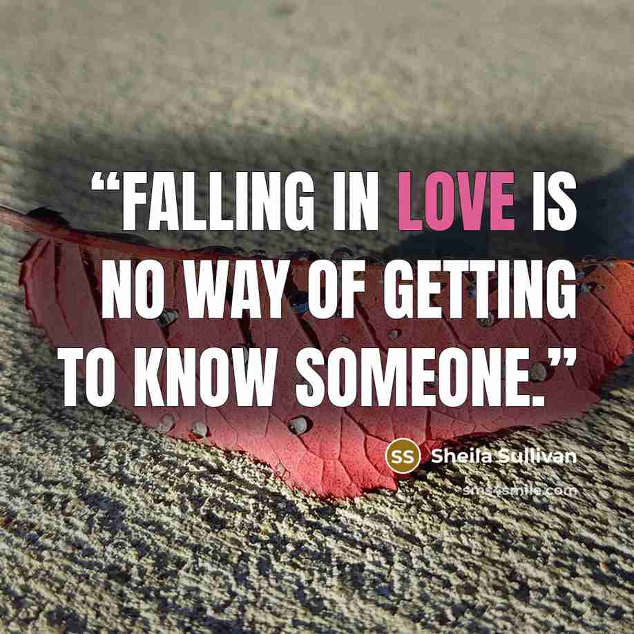 “Falling in love is no way of getting to know someone.” quote by Sheila Sullivan
