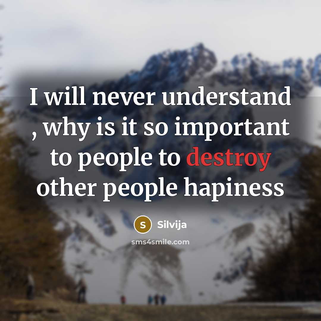 “I will never understand , why is it so important to people to destroy other people hapiness” quote by Silvija