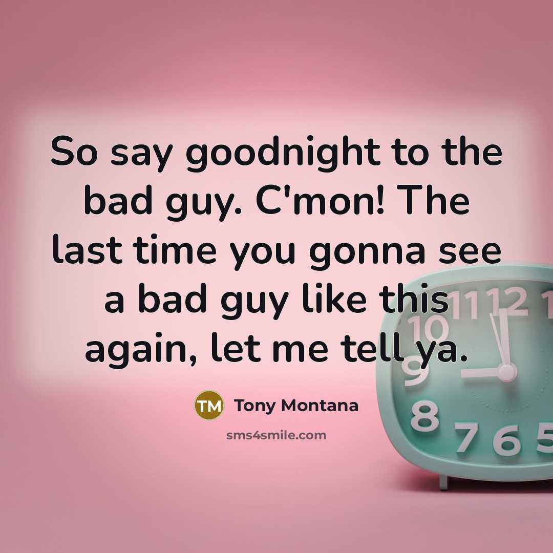 “So say goodnight to the bad guy. C'mon! The last…” quote by Tony Montana