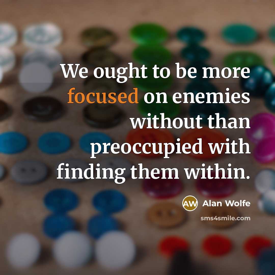 “We ought to be more focused on enemies without than preoccupied with finding them within.” quote by Alan Wolfe