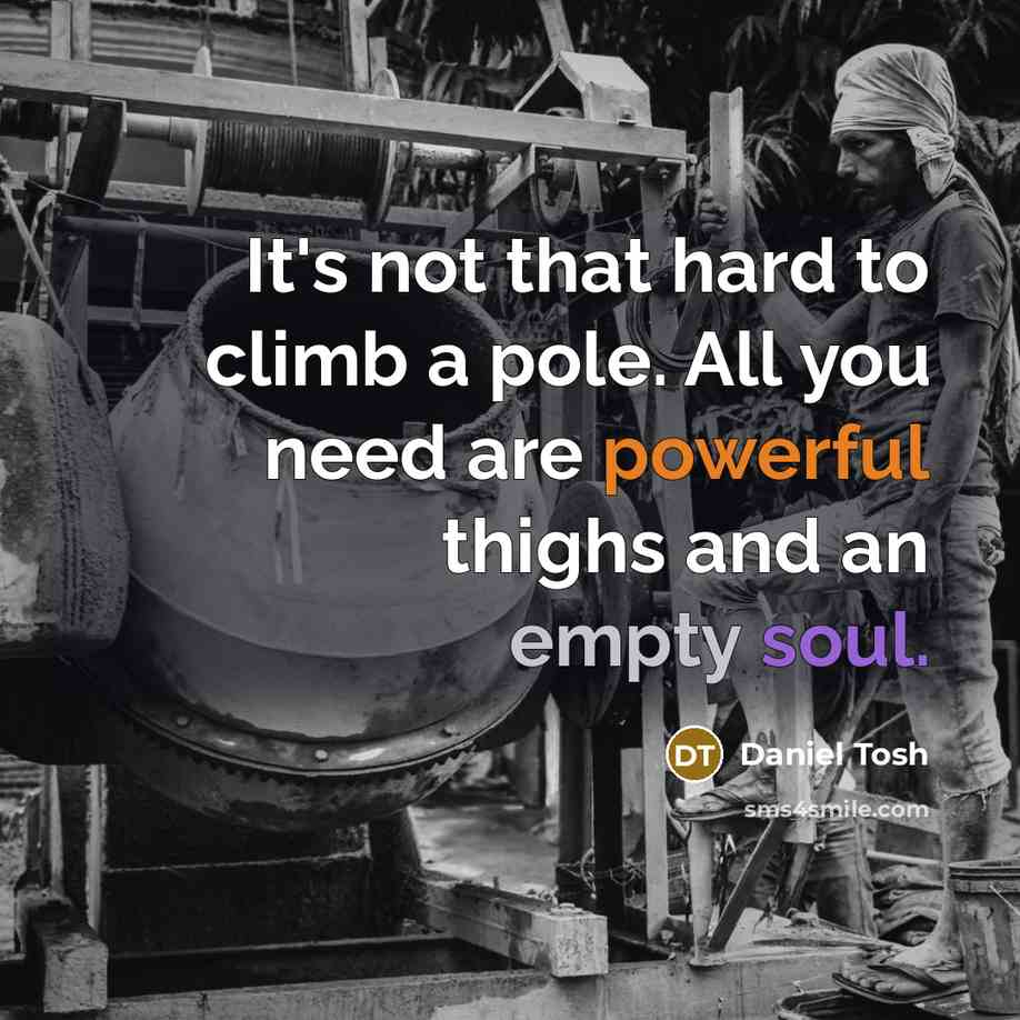 “It's not that hard to climb a pole. All you need are powerful thighs and an empty soul.” quote by Daniel Tosh