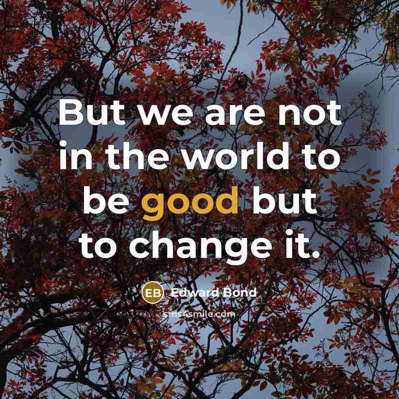 “But we are not in the world to be good…” quote by Edward Bond