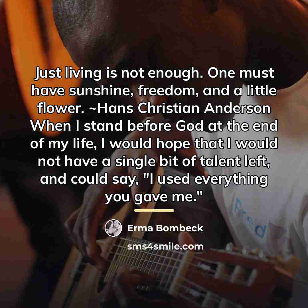 “Just living is not enough. One must have sunshine, freedom,…” quote by Erma Bombeck