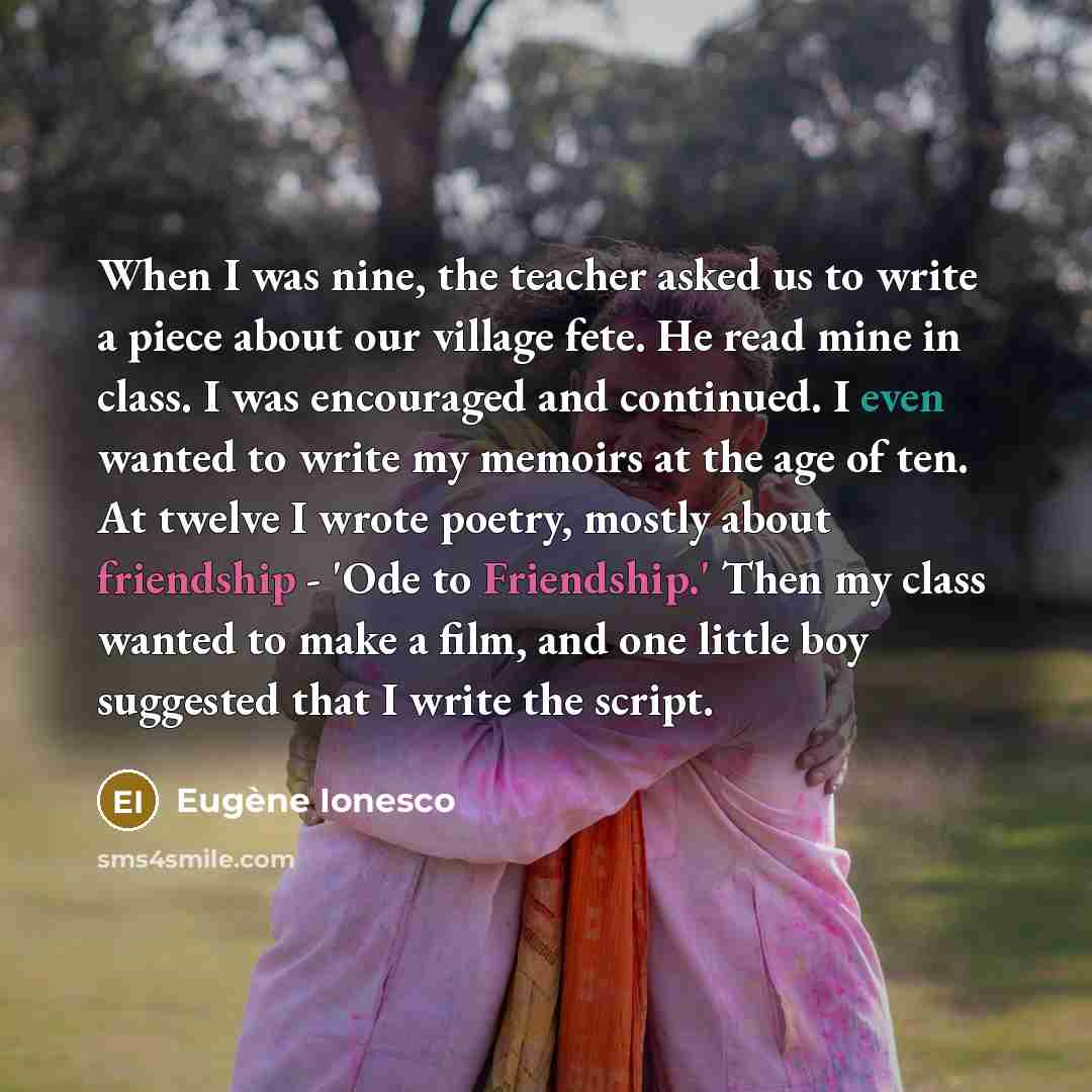 “When I was nine, the teacher asked us to write…” quote by Eugene Ionesco