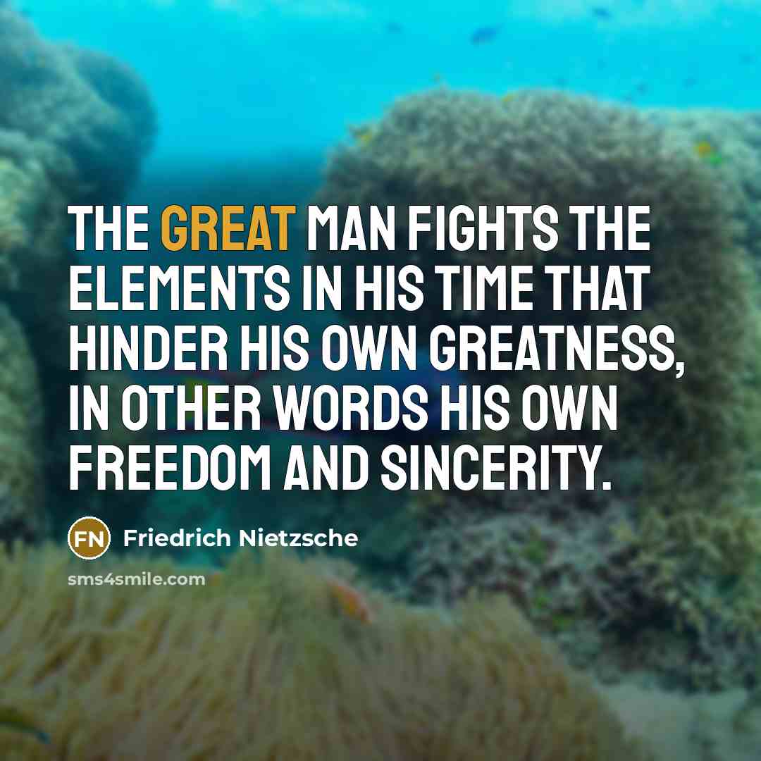 “The great man fights the elements in his time that…” quote by Friedrich Nietzsche
