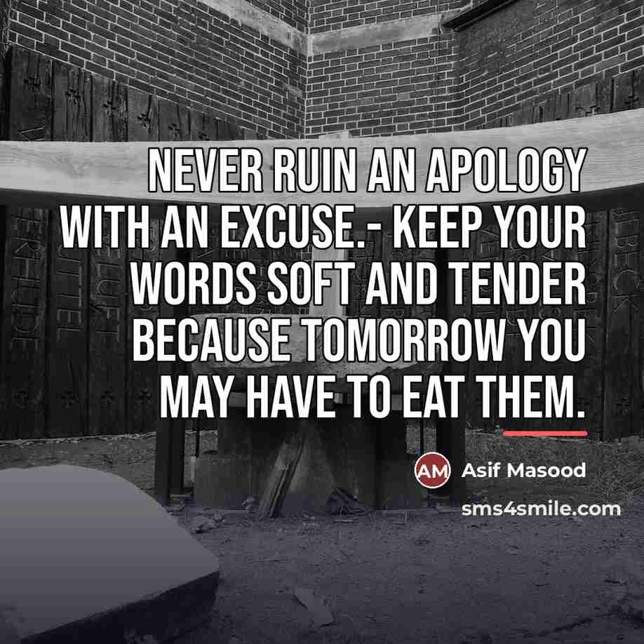 “Never ruin an apology with an excuse.- Keep your words…” quote by Asif Masood
