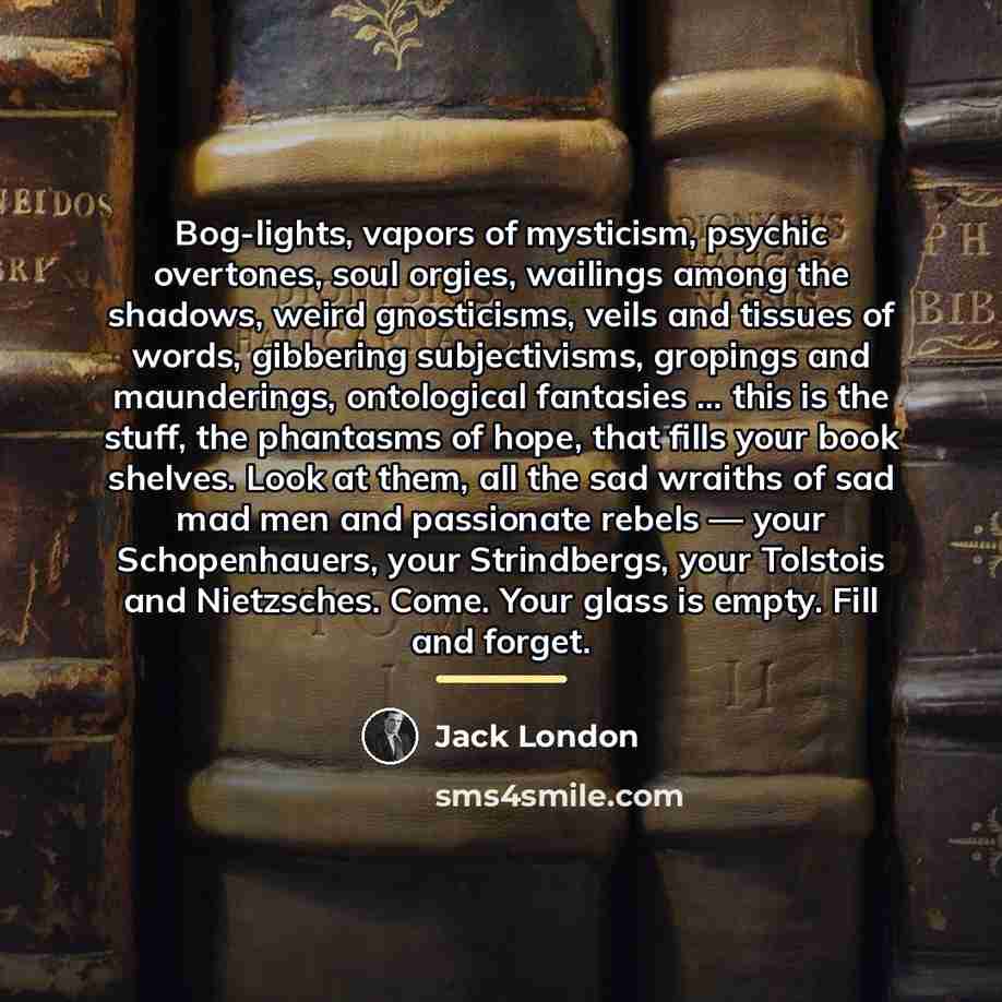 “Bog-lights, vapors of mysticism, psychic overtones, soul orgies, wailings among…” quote by Jack London