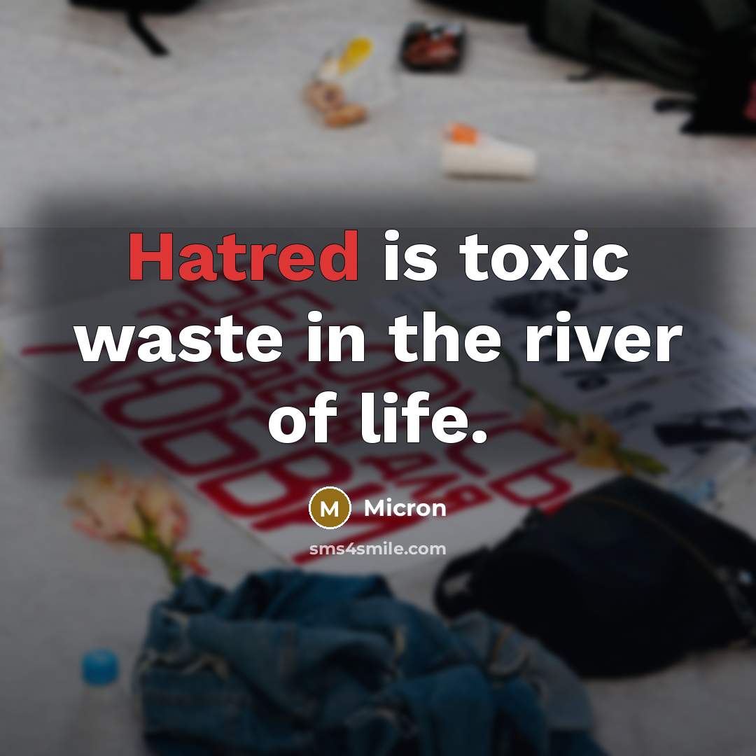 “Hatred is toxic waste in the river of life.” quote by Micron