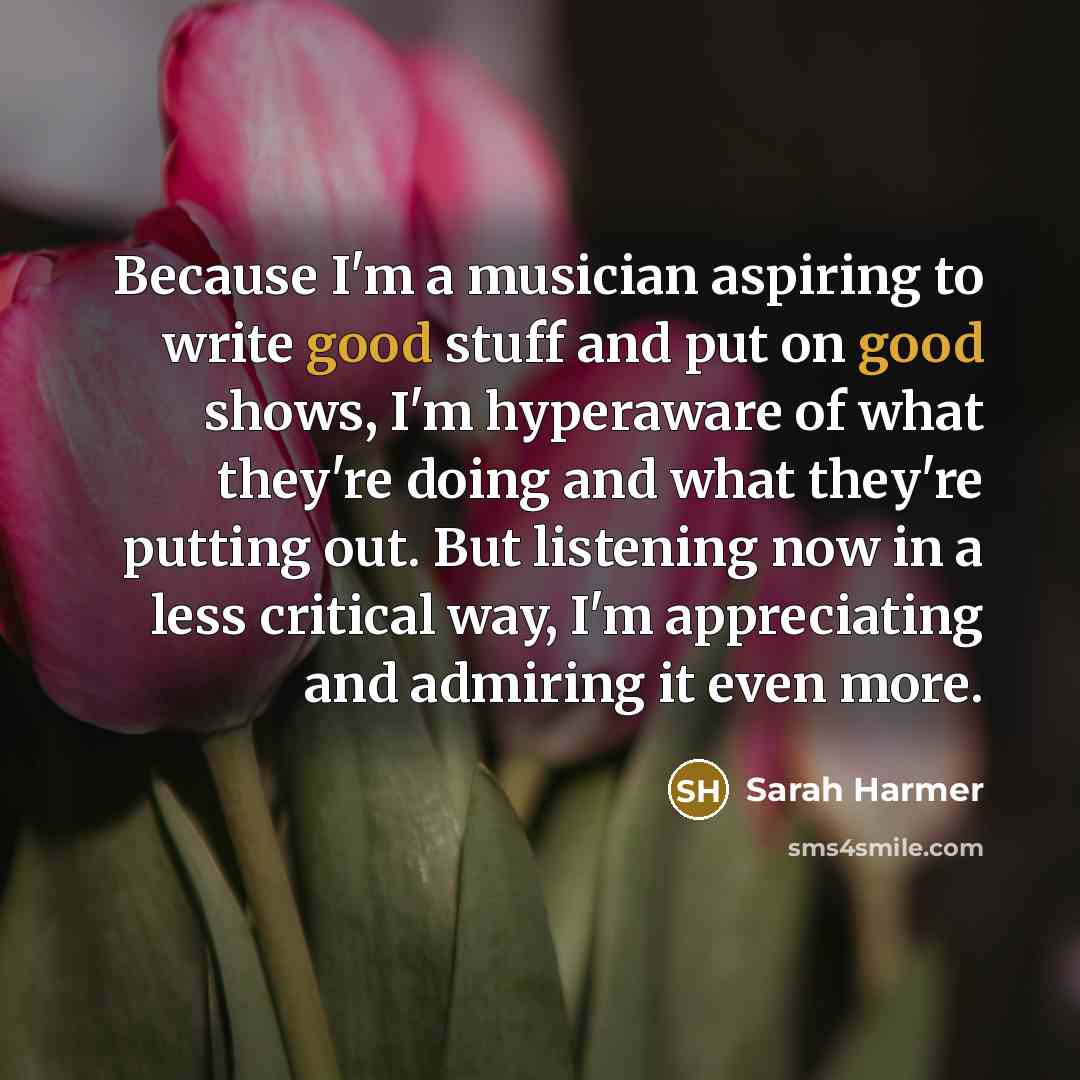 “Because I'm a musician aspiring to write good stuff and…” quote by Sarah Harmer