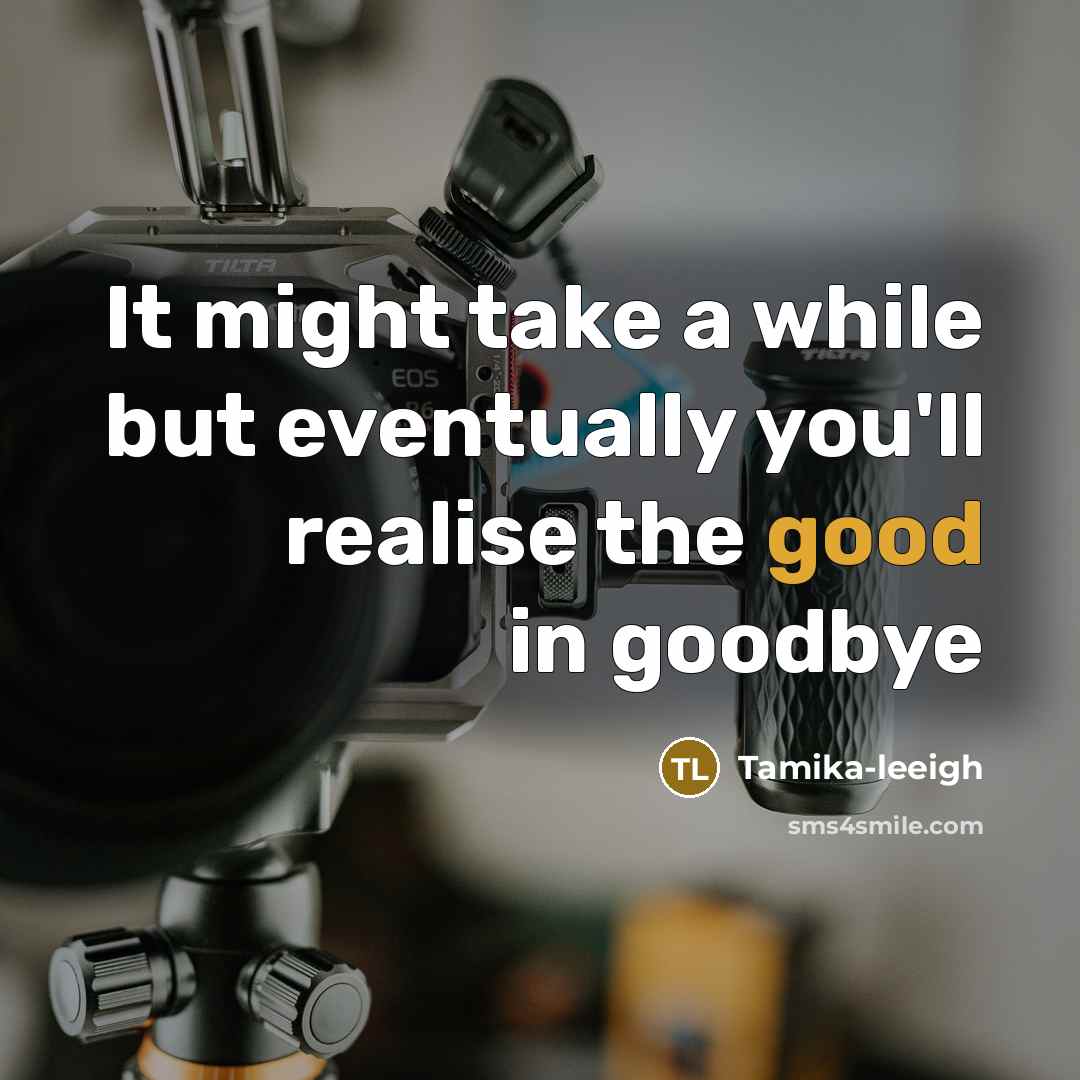 “It might take a while but eventually you'll realise the good in goodbye” quote by Tamika-leeigh