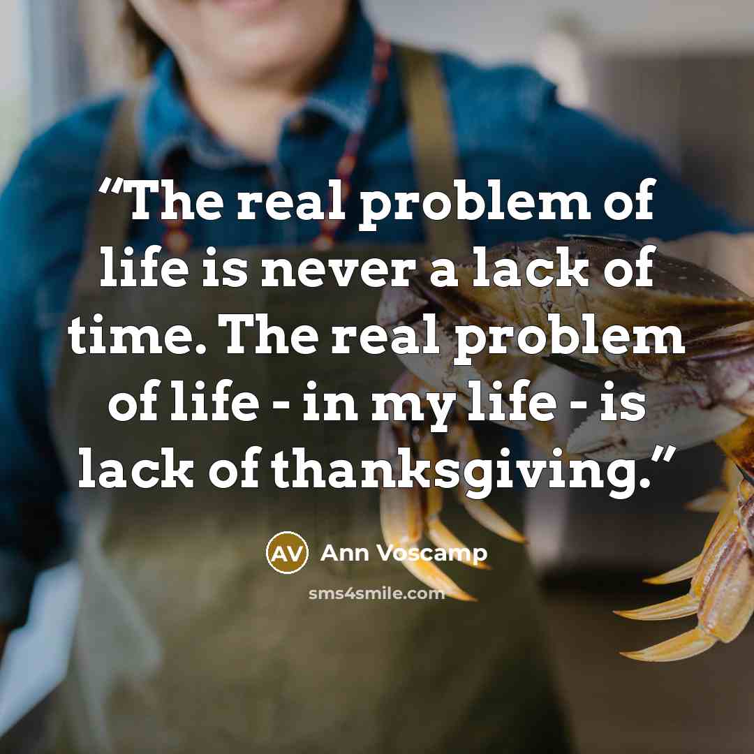 “The real problem of life is never a lack of time. The real problem of life - in my life - is lack of thanksgiving.” quote by Ann Voscamp