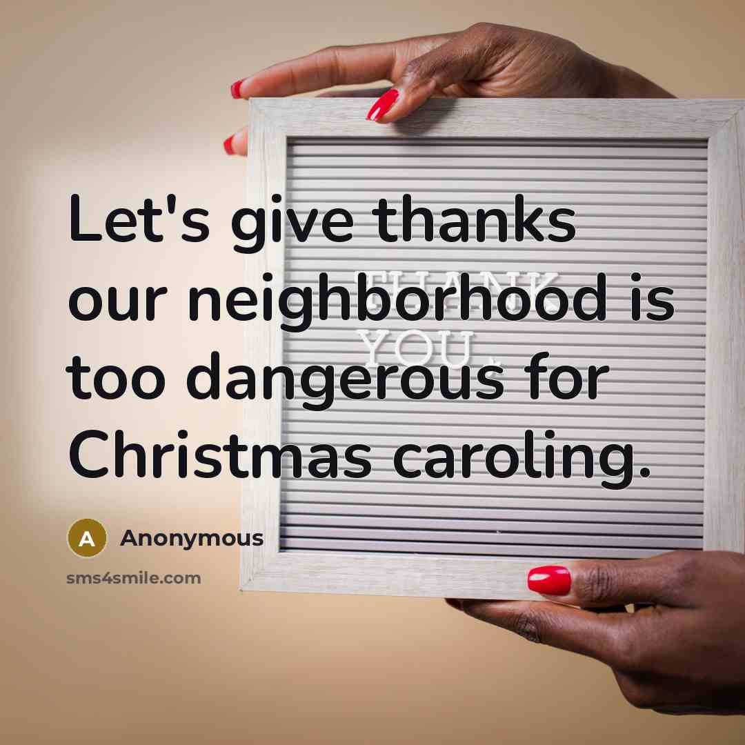 “Let's give thanks our neighborhood is too dangerous for Christmas…” quote by Anonymous