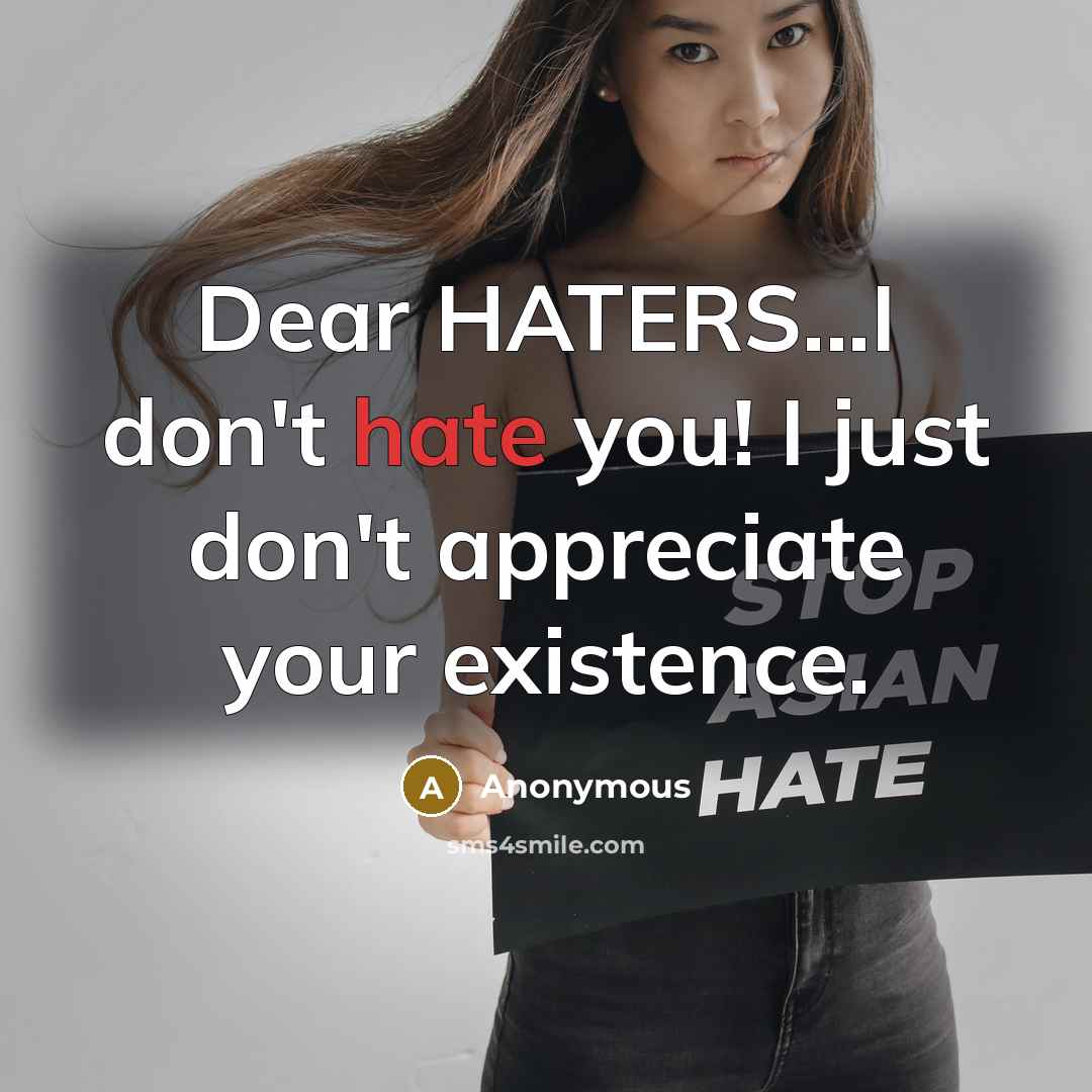 “Dear HATERS...I don't hate you! I just don't appreciate your…” quote by Anonymous
