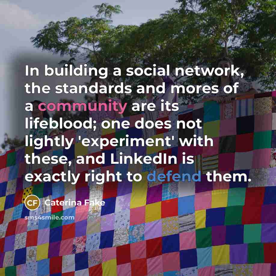 “In building a social network, the standards and mores of…” quote by Caterina Fake
