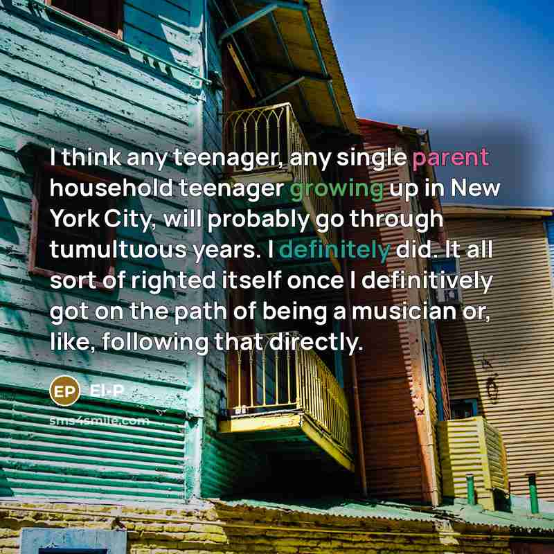 “I think any teenager, any single parent household teenager growing…” quote by El-P