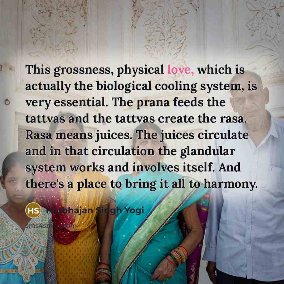 “This grossness, physical love, which is actually the biological cooling…” quote by Harbhajan Singh Yogi