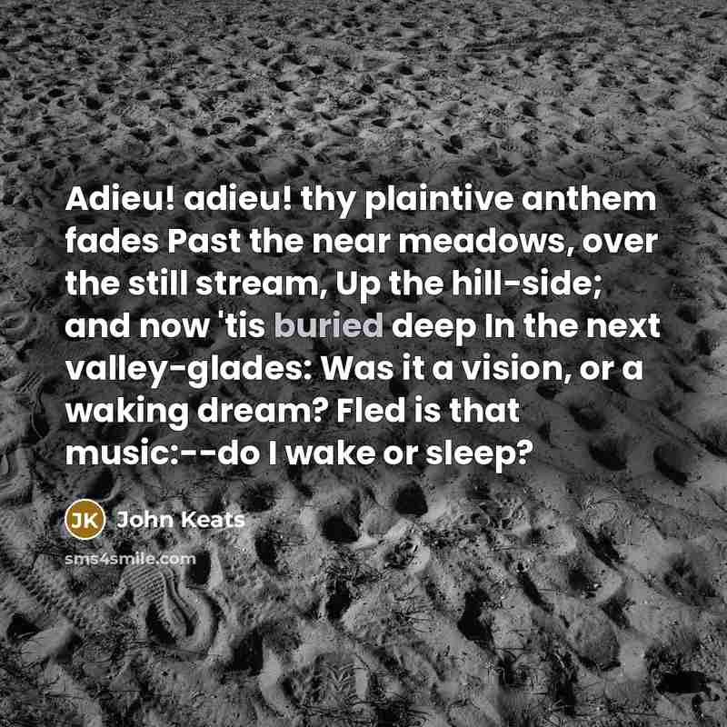 “Adieu! adieu! thy plaintive anthem fades Past the near meadows,…” quote by John Keats