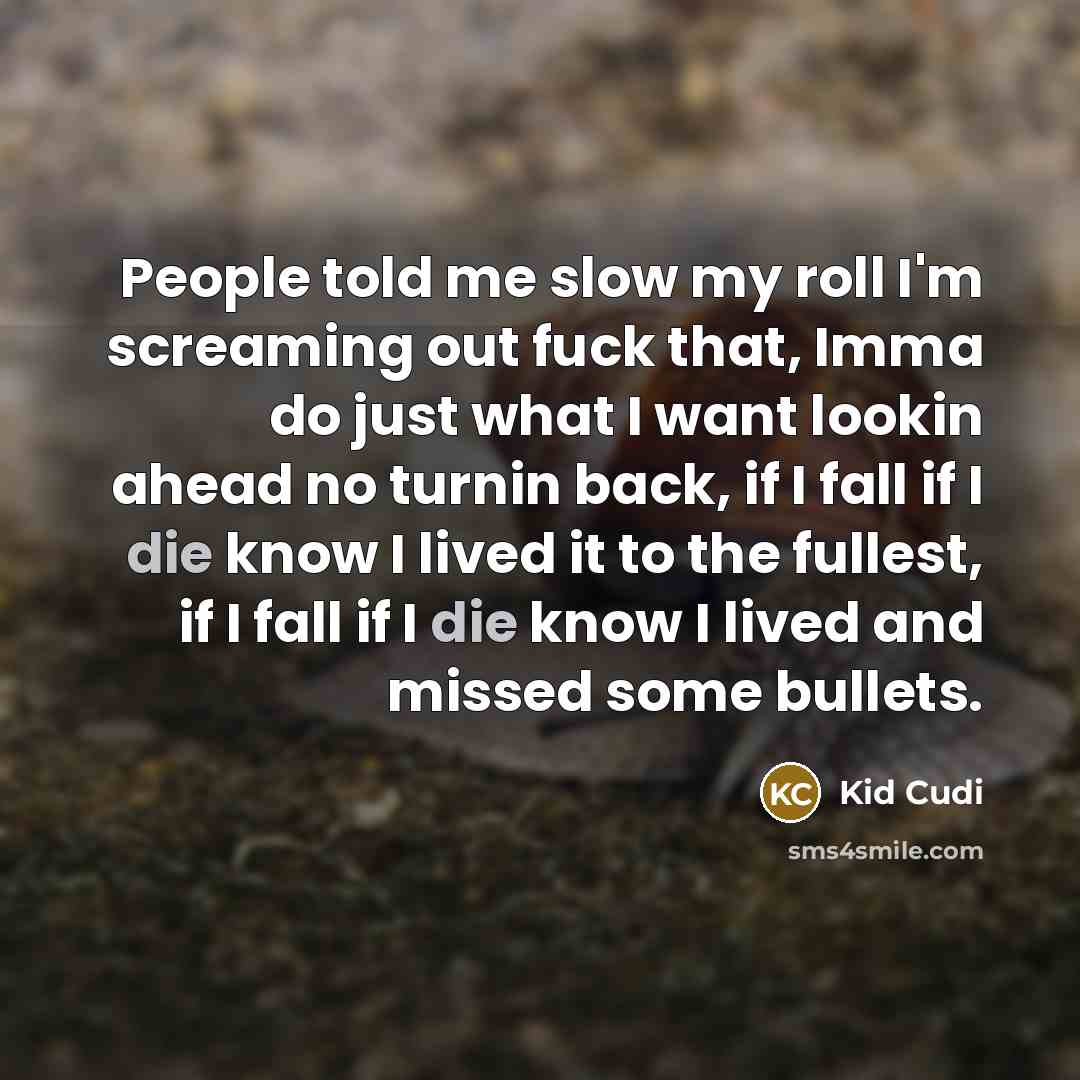 “People told me slow my roll I'm screaming out fuck…” quote by Kid Cudi