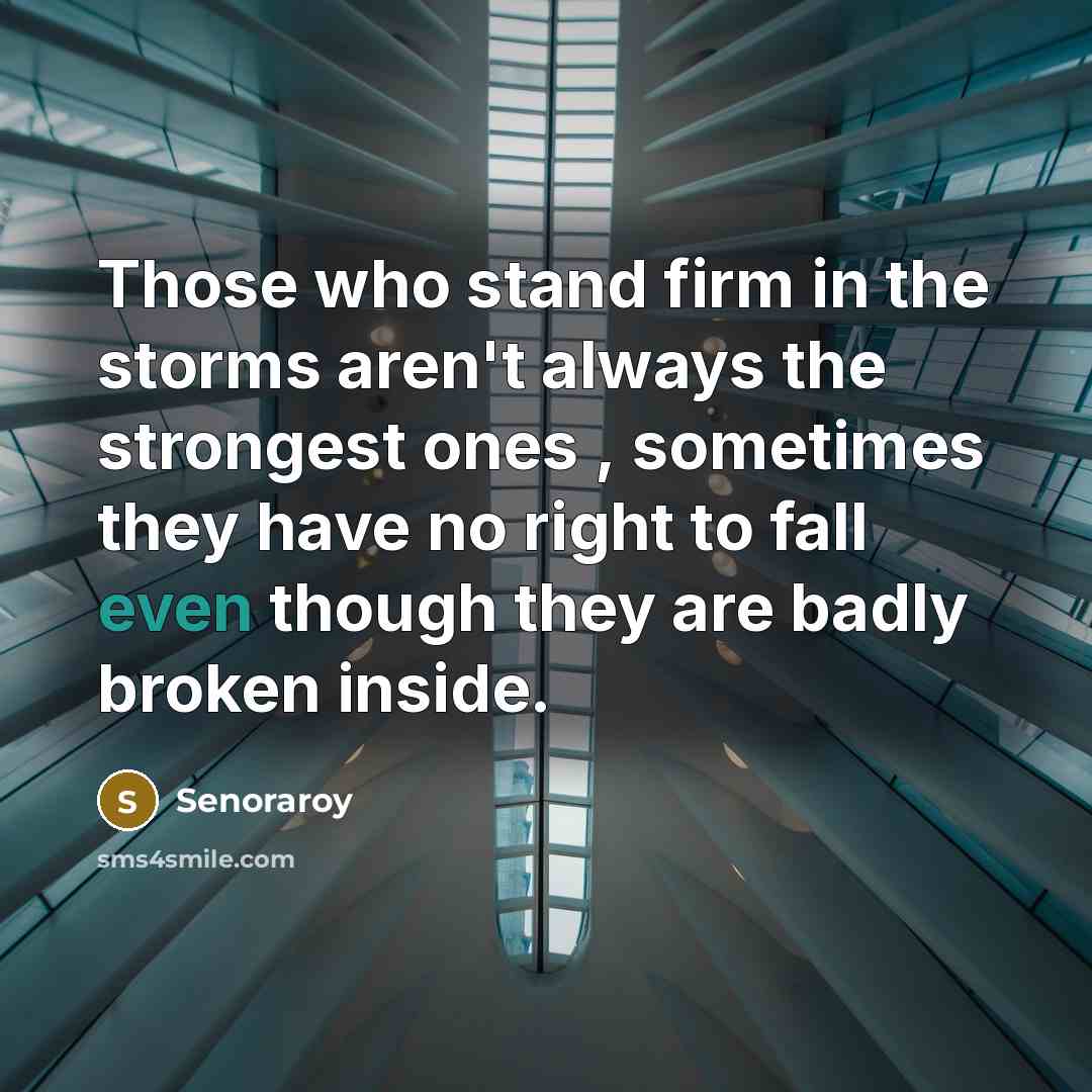 “Those who stand firm in the storms aren't always the strongest ones , sometimes they have no right to fall even though they are badly broken inside.” quote by Senoraroy