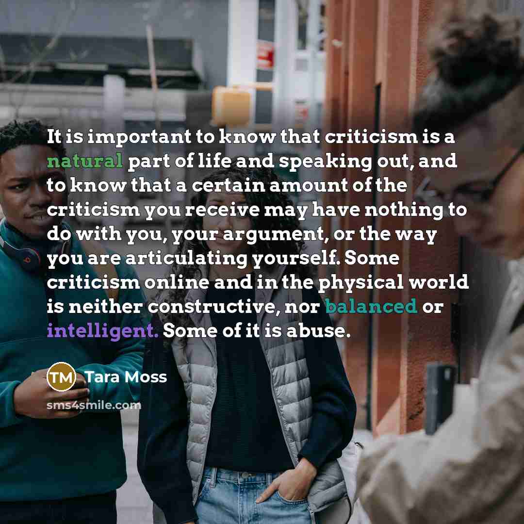 “It is important to know that criticism is a natural…” quote by Tara Moss