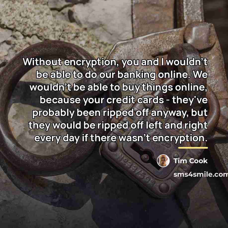 “Without encryption, you and I wouldn't be able to do…” quote by Tim Cook