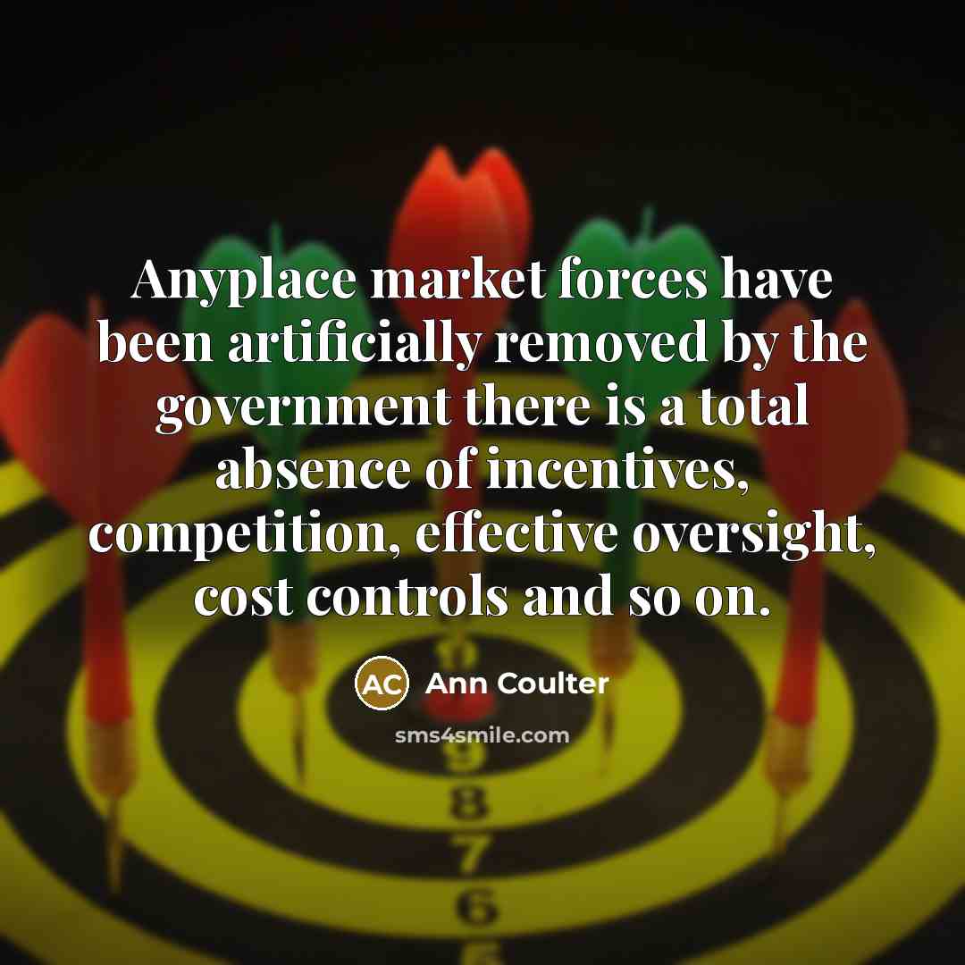 “Anyplace market forces have been artificially removed by the government…” quote by Ann Coulter