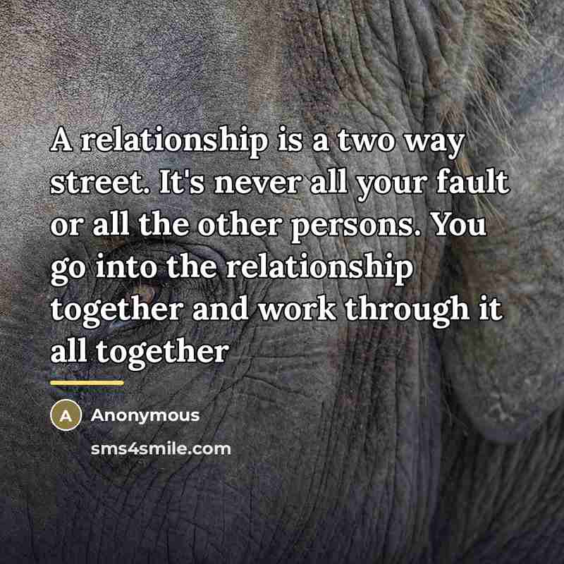 “A relationship is a two way street. It's never all…” quote by Anonymous