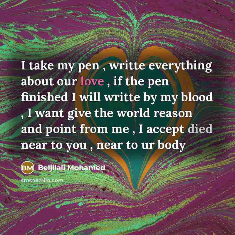 “I take my pen , writte everything about our love…” quote by Beljilali Mohamed