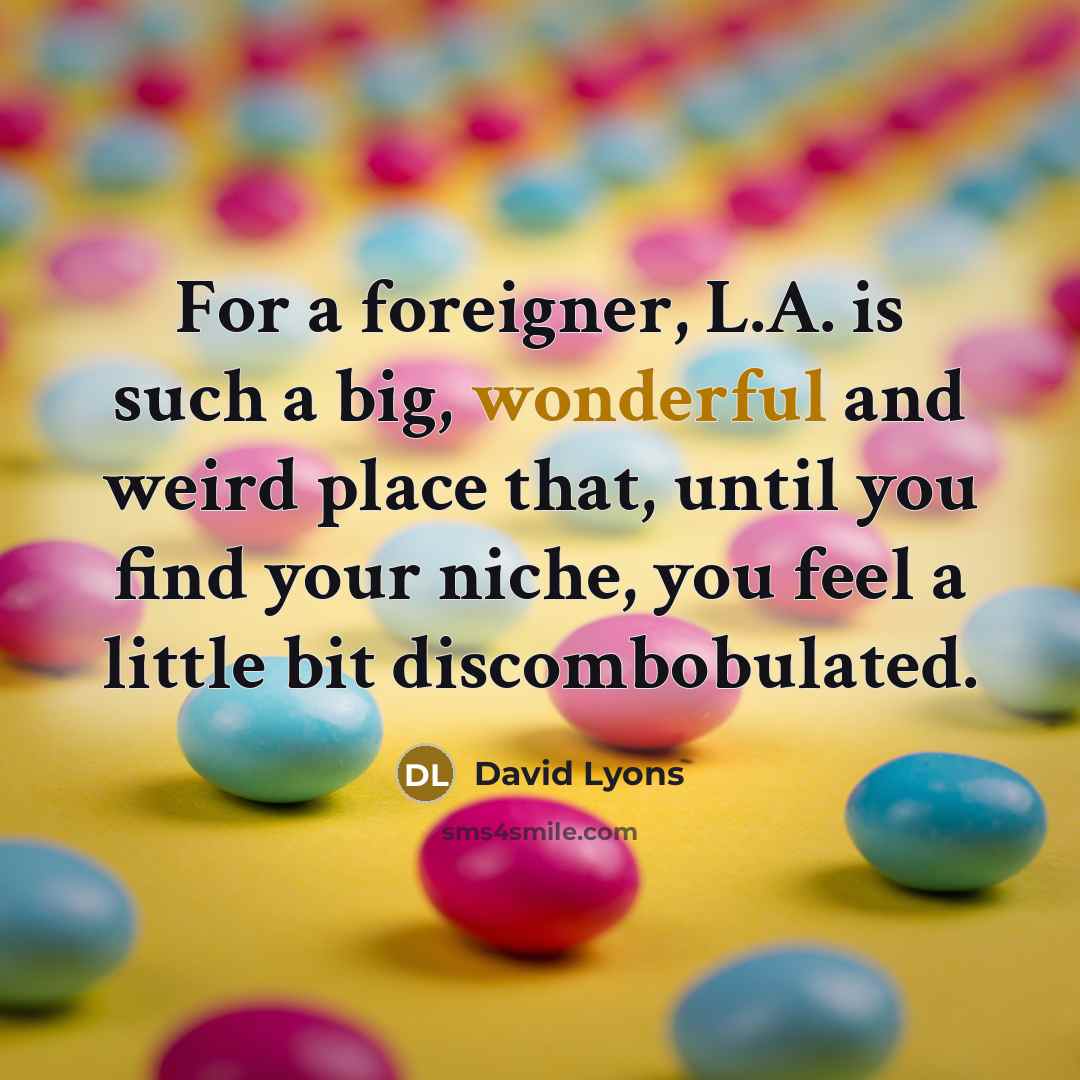 “For a foreigner, L.A. is such a big, wonderful and…” quote by David Lyons