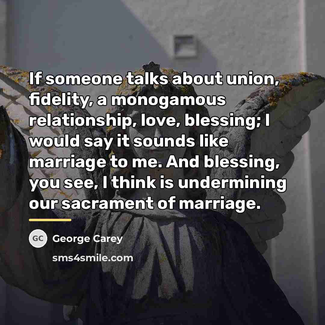 “If someone talks about union, fidelity, a monogamous relationship, love,…” quote by George Carey