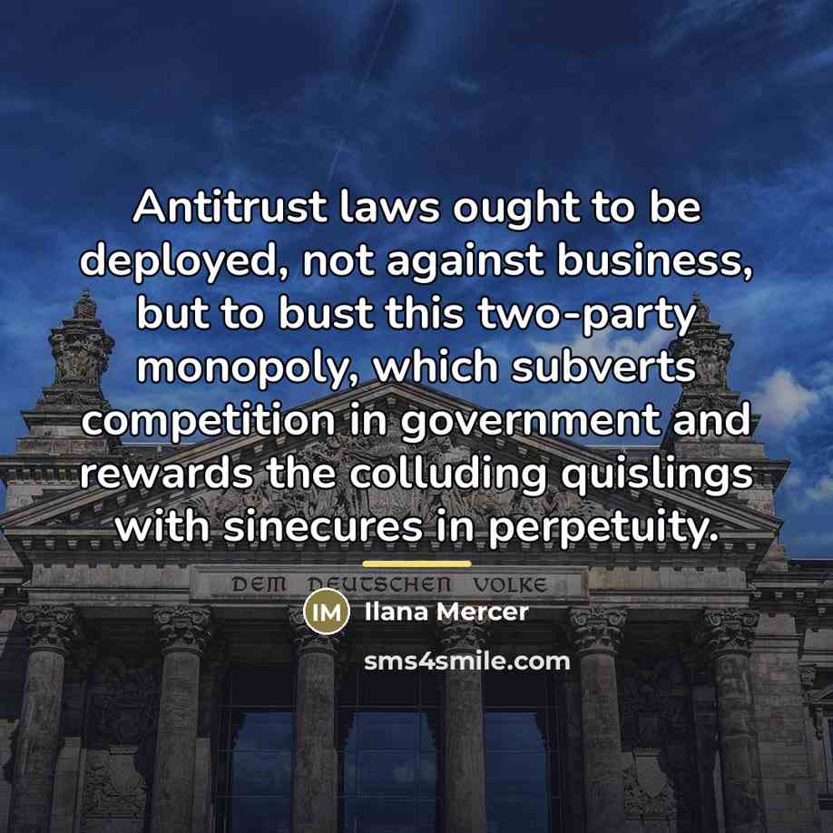 “Antitrust laws ought to be deployed, not against business, but…” quote by Ilana Mercer