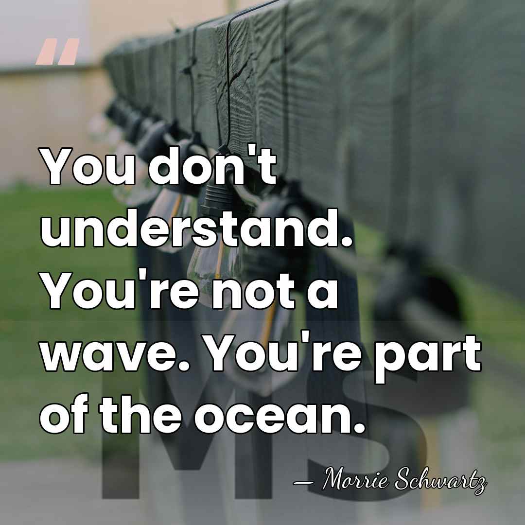 You don't understand. You're not a wave. You're part of the ocean. - Morrie Schwartz