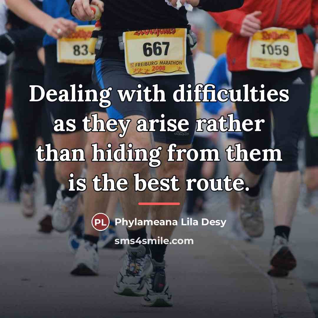 “Dealing with difficulties as they arise rather than hiding from…” quote by Phylameana Lila Desy