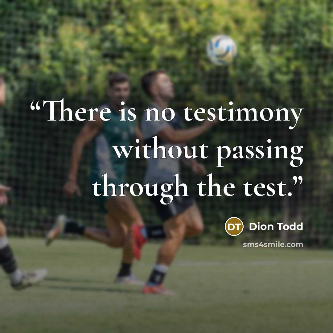 “There is no testimony without passing through the test.” quote by Dion Todd